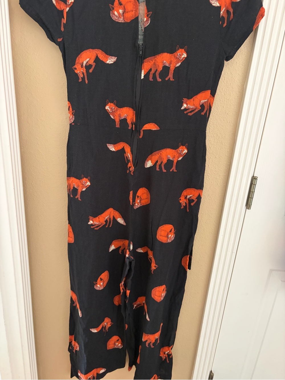 Mod Cloth Fox Print Linen Women’s Pantsuit Tie String Waist S - Picture 9 of 15